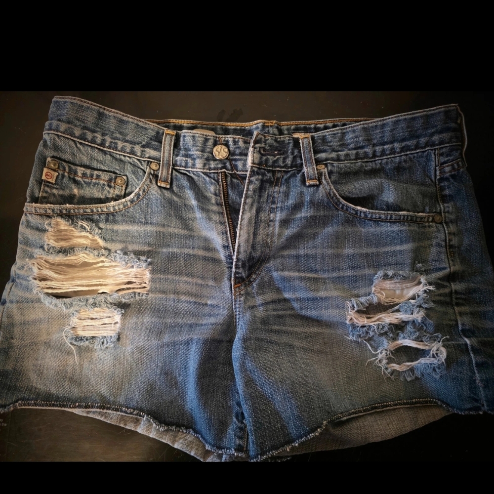AG Adriano Goldschmied Ripped Blue Jean Shorts